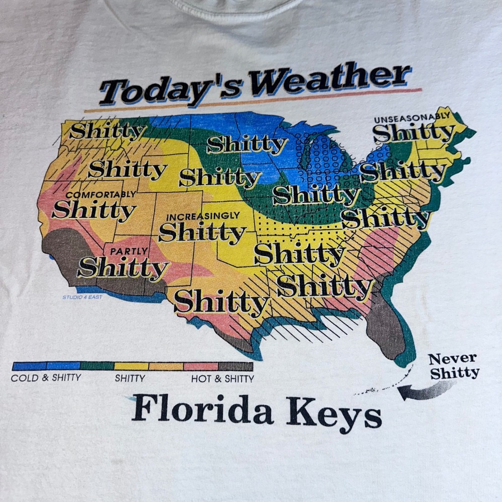 Mens Funny Florida Keys Weather Graphic‎ T Shirt Size XL